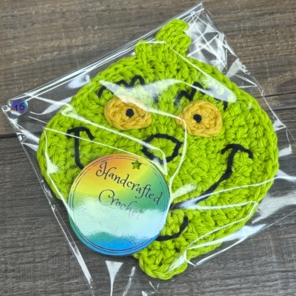 Grinch‎ Coasters Christmas Holiday Handcrafted Crochet by Seller Cotton